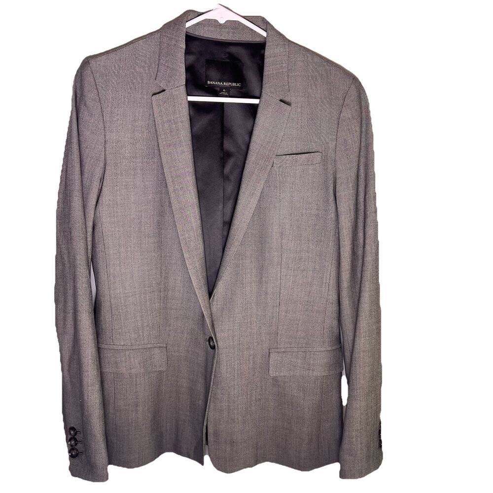 Banana Republic Womens Wool Spandex One Button Blazer Sz 6 Gray Houndstooth